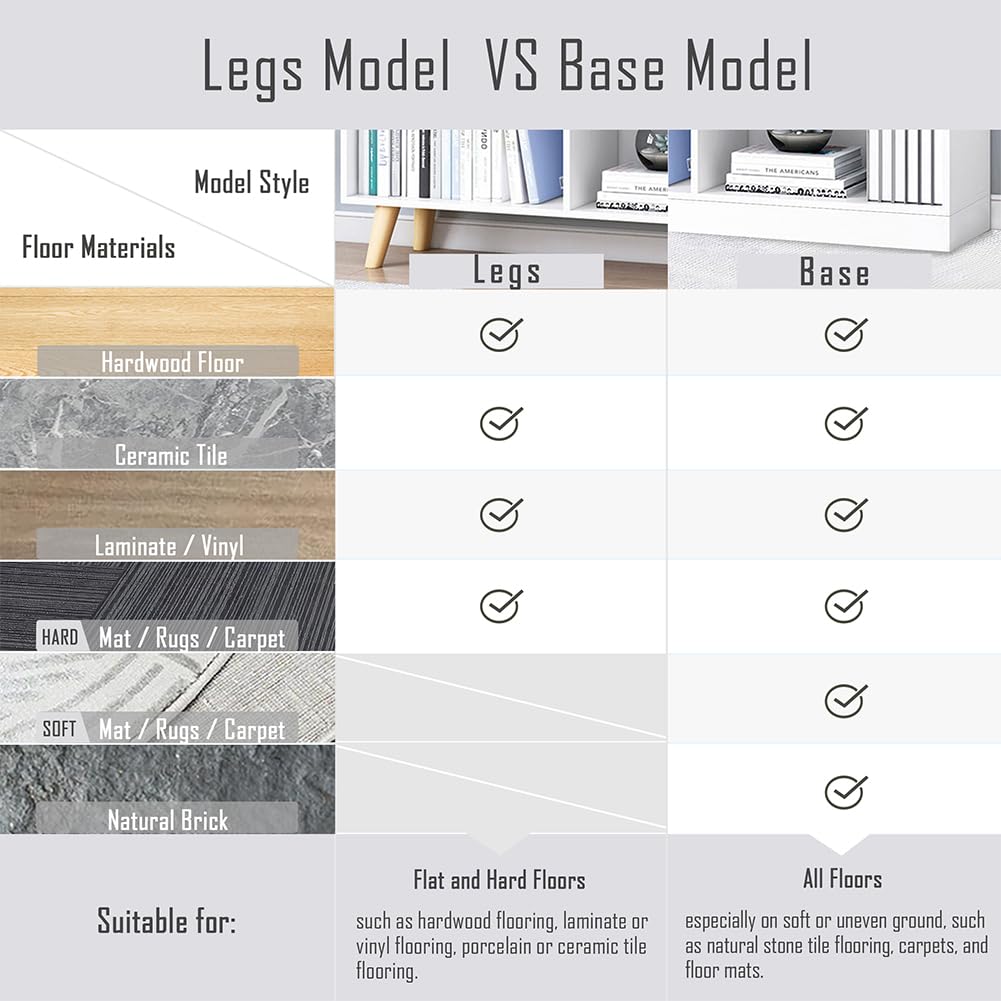 IOTXY Wooden Open Shelf Bookcase - 3-Tier Floorstanding Display Cabinet Rack with Legs, 7 Cubes Free Standing Bookshelf, Warm White IOTXY