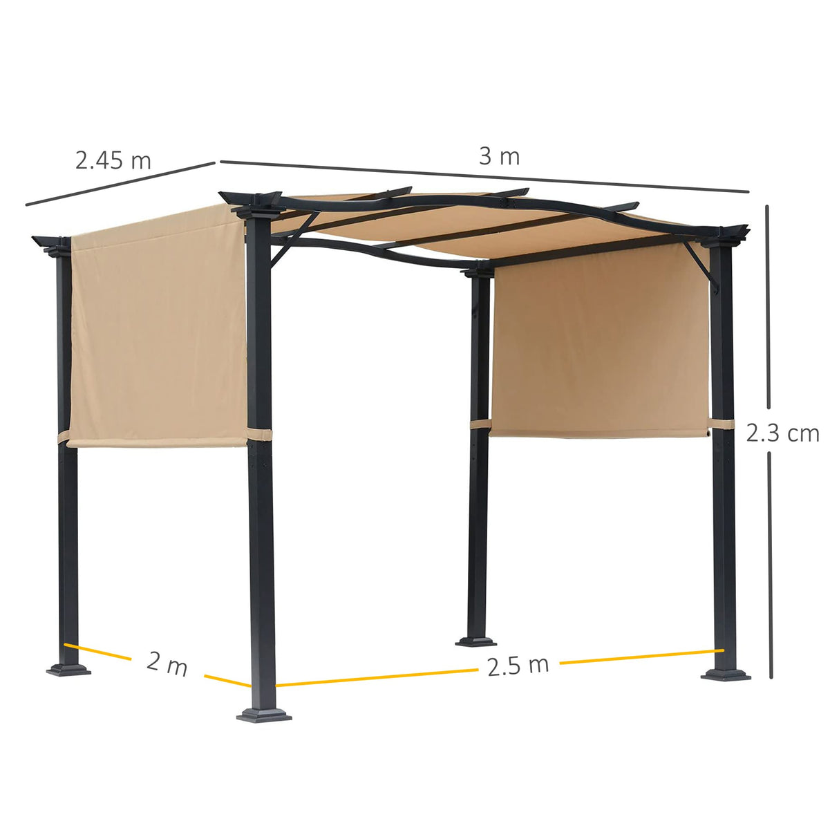 Outsunny 8' x 10' Retractable Pergola Canopy Steel Frame Polyester Fabric Gazebo with Retractable Canopy Shade Awning Outsunny