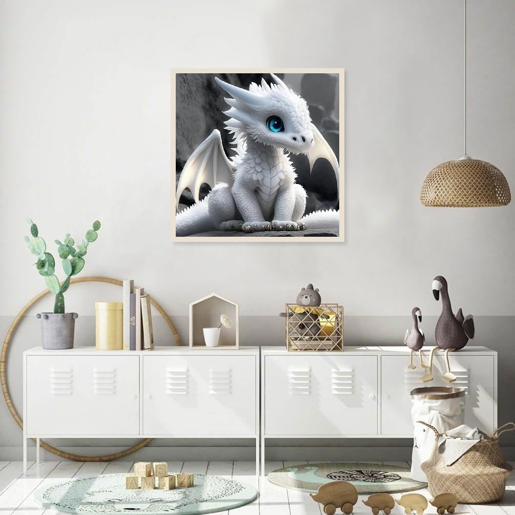 JFYHAB Dragon Diamond Painting Kits White Dragon Diamond Painting Kits for Adults 5D DIY Full Drill Dragon Diamond Art for Home Wall Decor 12x12inch JFYHAB