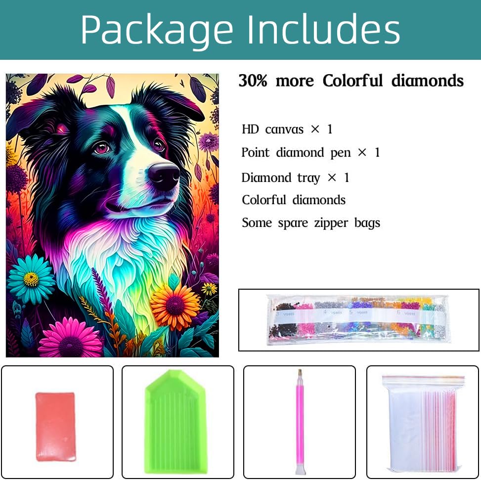Diamond Painting Kits for Adults, Dog Diamond Art Kits, DIY 5D Dog Diamond Art Paint with Round Diamonds Full Dril Puppy Gem Art Painting Kit for Home Wall Decor (12x16inch) Axquilon