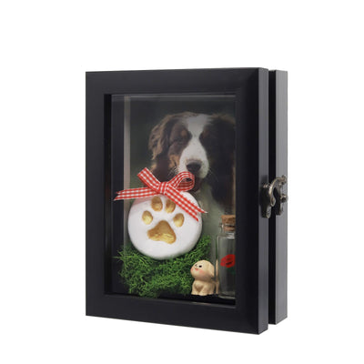 Pet Memorial Shadow Box, Paw Print Pit for Dogs, paw Print kit for Cats, Pet Fur Keepsake, Dog Remembrance Gift, Dog Picture Frames for Dogs That Passed, Flower/Grass/Dog Decoration (Black, L)