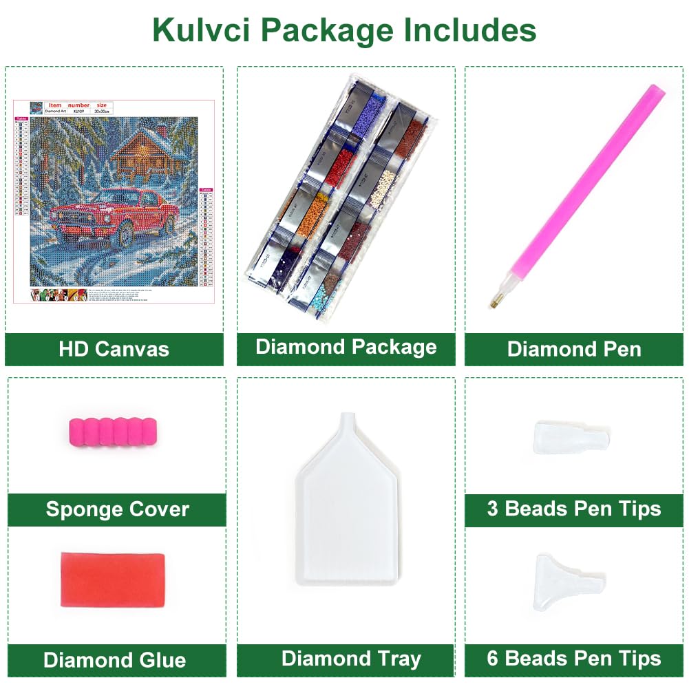 Kulvci Car Diamond Art Painting Kits for Adults, Diamond Art Kits for Beginners, 5D DIY Full Drill Gem Craft for Home Decor Gift 12x12inch Kulvci