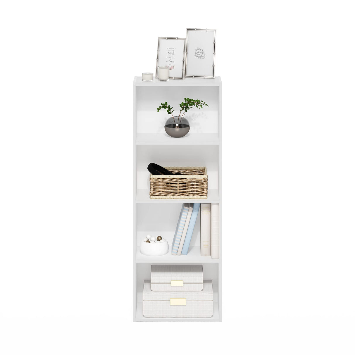 Furinno Luder Bookcase / Book / Storage, 4-Tier, White Furinno