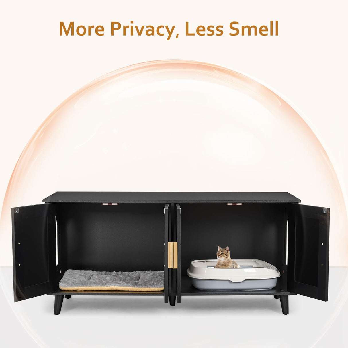 Homhedy Boho Cat Litter Box Enclosure for 2 Cats,Litter Box Furniture Hidden with Double Rattan Decorated Doors,Wooden Cat Washroom Furniture,Cat House,47.2”L x 19.7”W x 21.7”H, Black Homhedy