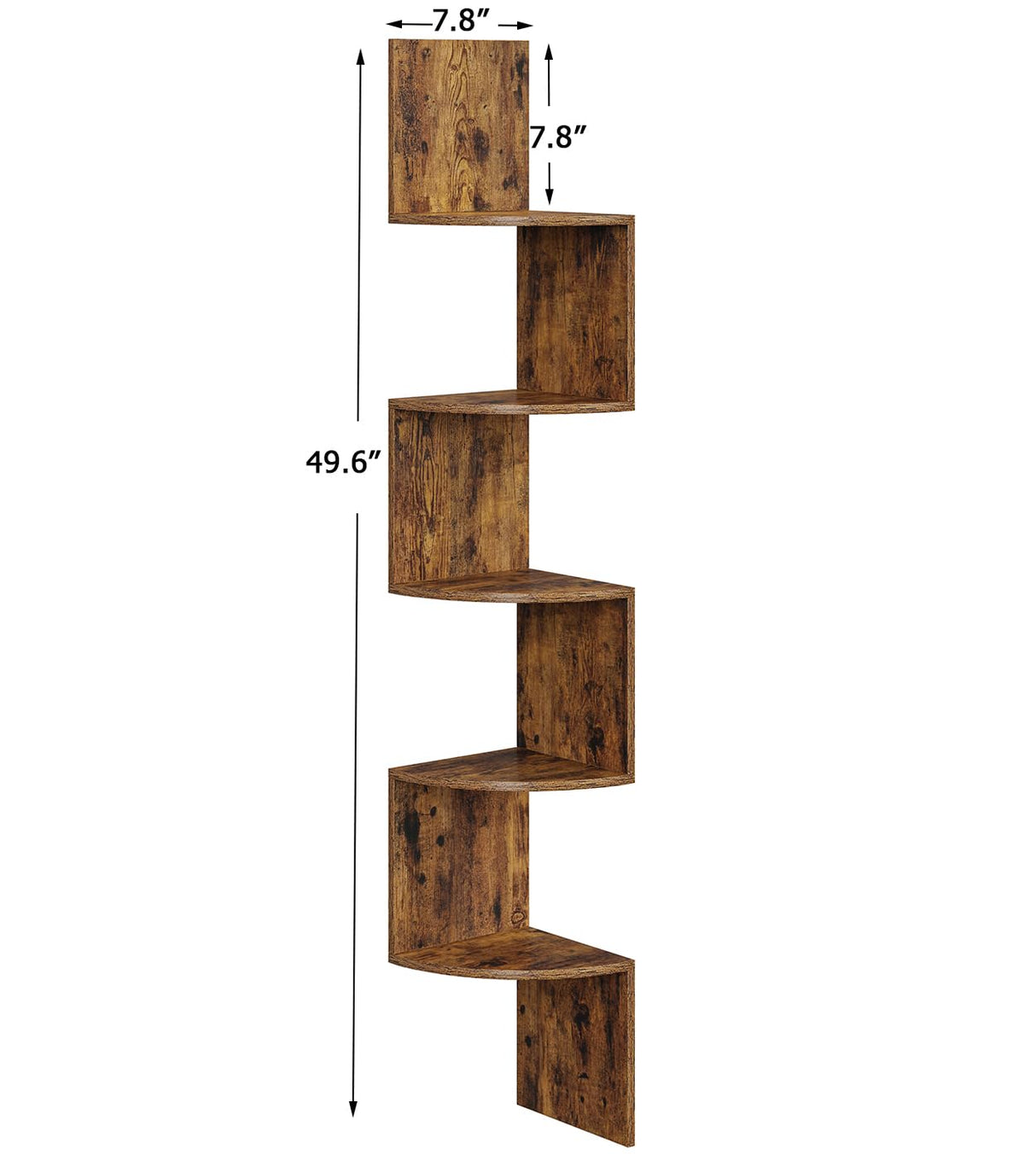 VIMBER 5-Tier Corner Shelf Wall Mount, Corner Bookshelf, Industrial Corner Ladder Shelf, Modern Display Shelf for Living Room, Bedroom, Kitchen, Home Office, Bathroom, Rustci Brown UJSJ003F VIMBER