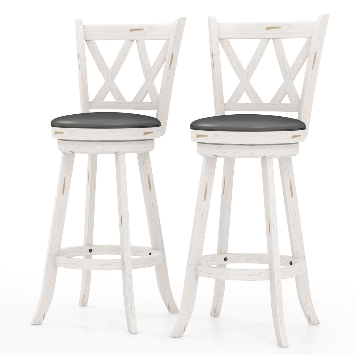 Callales 29" Swivel Bar Stools Set of 2, Swivel Counter Height Stools with Back & Solid Wood Footrest, Wooden Barstools for Kitchen Island, Home Bar, Antique White (Antique White, 29" Bar Height) Callales