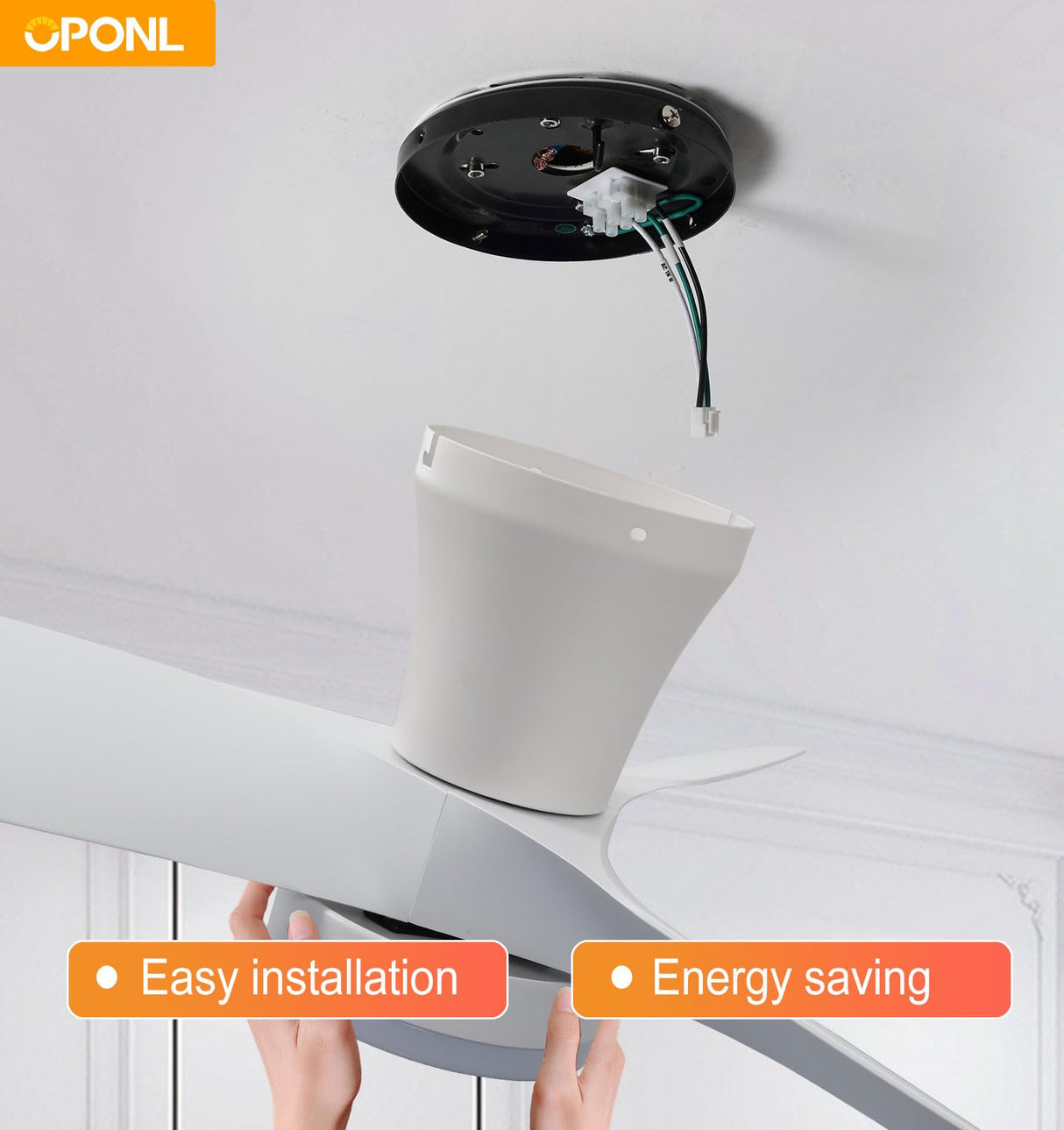 OPONL White Ceiling Fan with Light 30inch, Large Air Volume, Ceiling Fans with Lights for Bedroom Kitchen Dining room Patio OPONL