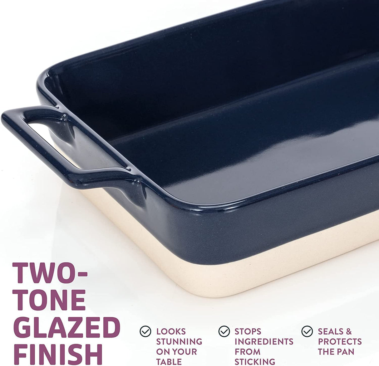 Casserole Dish Set - 3 Ceramic Baking Dishes for Oven with Silicone Oven Mitt - Rectangular Bakeware is Microwave, Freezer and Dishwasher Safe - Cooks Evenly and Saves Space with Nesting Design Kitchen Pixie