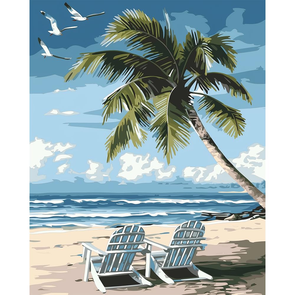 Natuyalo Paint by Numbers Kit for Adults - Beach DIY Adult Paint by Number Kits Seascape Acrylic Canvas Painting for Adults Beginners Kids Art Crafts Without Frame, 16x20 Inch Natuyalo