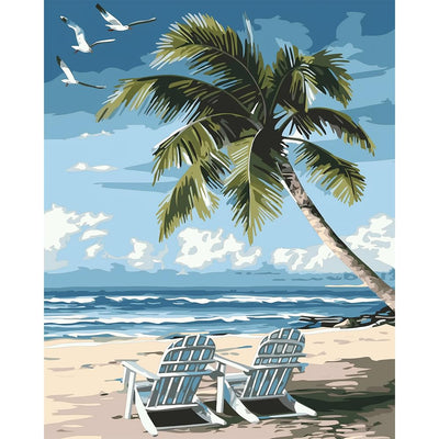 Natuyalo Paint by Numbers Kit for Adults - Beach DIY Adult Paint by Number Kits Seascape Acrylic Canvas Painting for Adults Beginners Kids Art Crafts Without Frame, 16x20 Inch