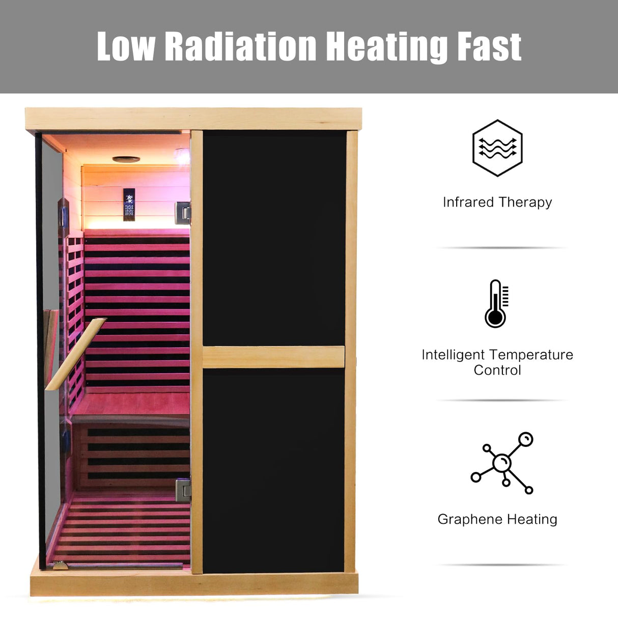 SAUNA Infrared Sauna 2 Person 1980W Low-EMF Wooden Home Spa Room Canadian Hemlock Wood Indoor Dry Saunas LCD Control Panel, APP Control 15 Minutes Pre-Warm up, Time and Temp Pre-Set, 10-Year Aftersale HOSAUNA