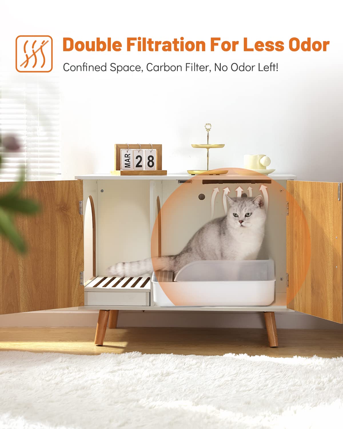 Maksone Hidden Cat Litter Box Furniture, Extra-Large Litter Box Enclosure with Cat Scratcher&Deodorization, 31.5 x 18.5 x 24.4 Inches for Large Cat Maksone