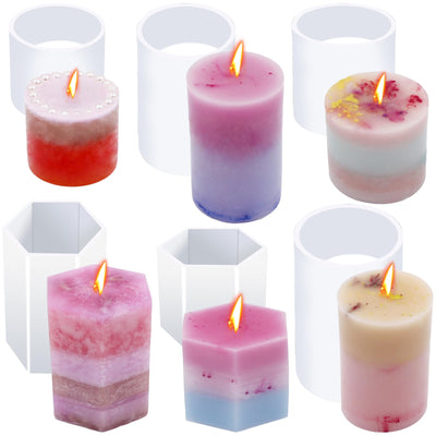 EuTengHao Cylinder & Hexagon Candle Silicone Resin Mold for Scented Candle, Soap - Reusable, Fashionable & Easy Release for DIY Crafts, Home Decoration, Holiday Gifts (6 Packs)