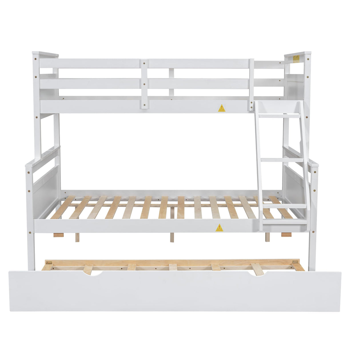 Merax Trundle Bunk Bed, Twin Over Full Wood Bunk Bed with Twin Size Trundle, Solid Wood Bunk Bed Frame with Guardrail and Ladder, White Merax