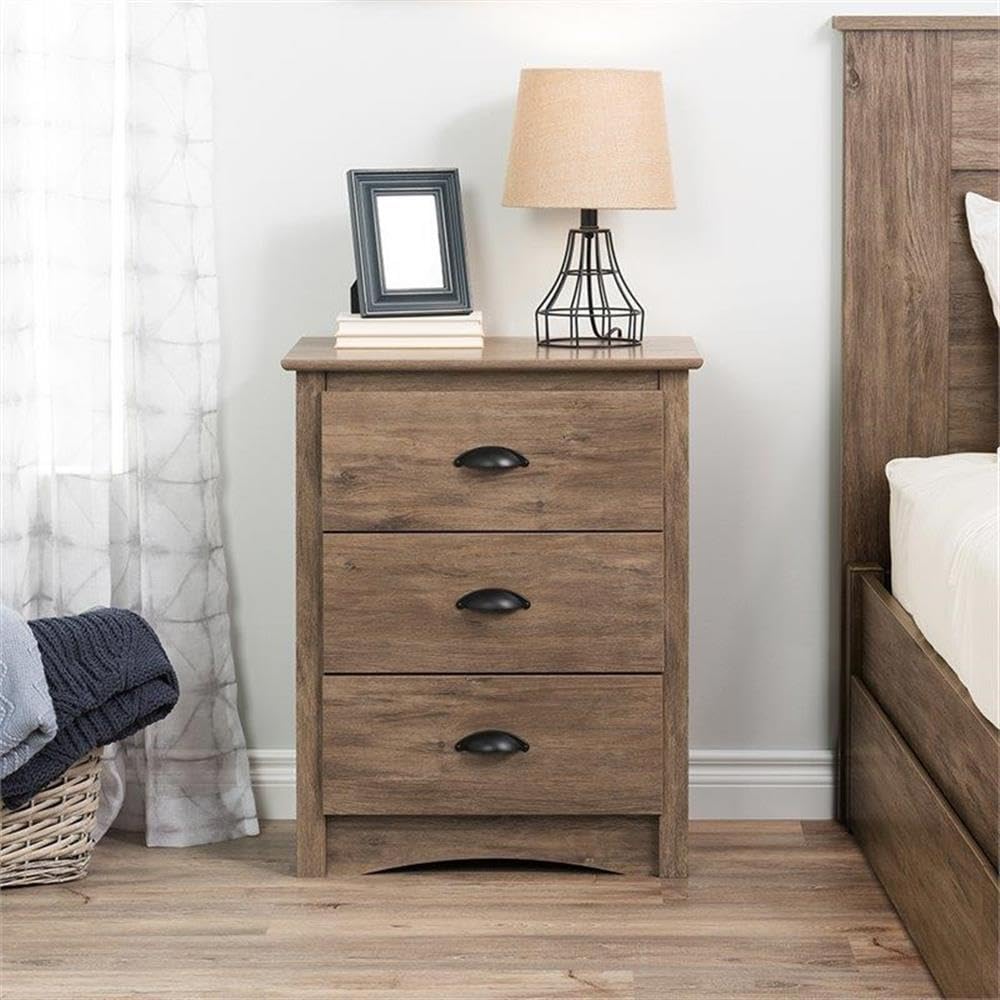 Prepac Salt Spring Rustic Tall Nightstand Side Table with 3 Drawers, Farmhouse Tall 3-Drawer Bedside Table 16" D x 23" W x 29" H, Drifted Gray, DDC-2403 Prepac
