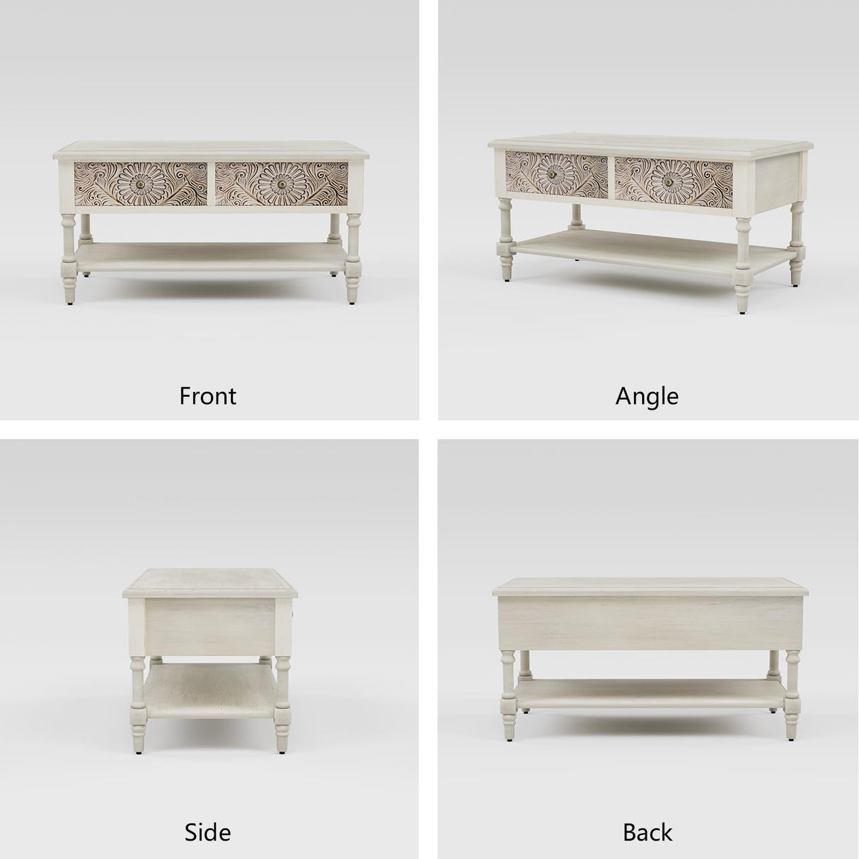 COSIEST Vintage Coffee Table w Drawers, Farmhouse 2 Tier Small Wood Coffee Table with Solid Wood Legs, Wood Rectangular Tables with Shelf for Living Room COSIEST