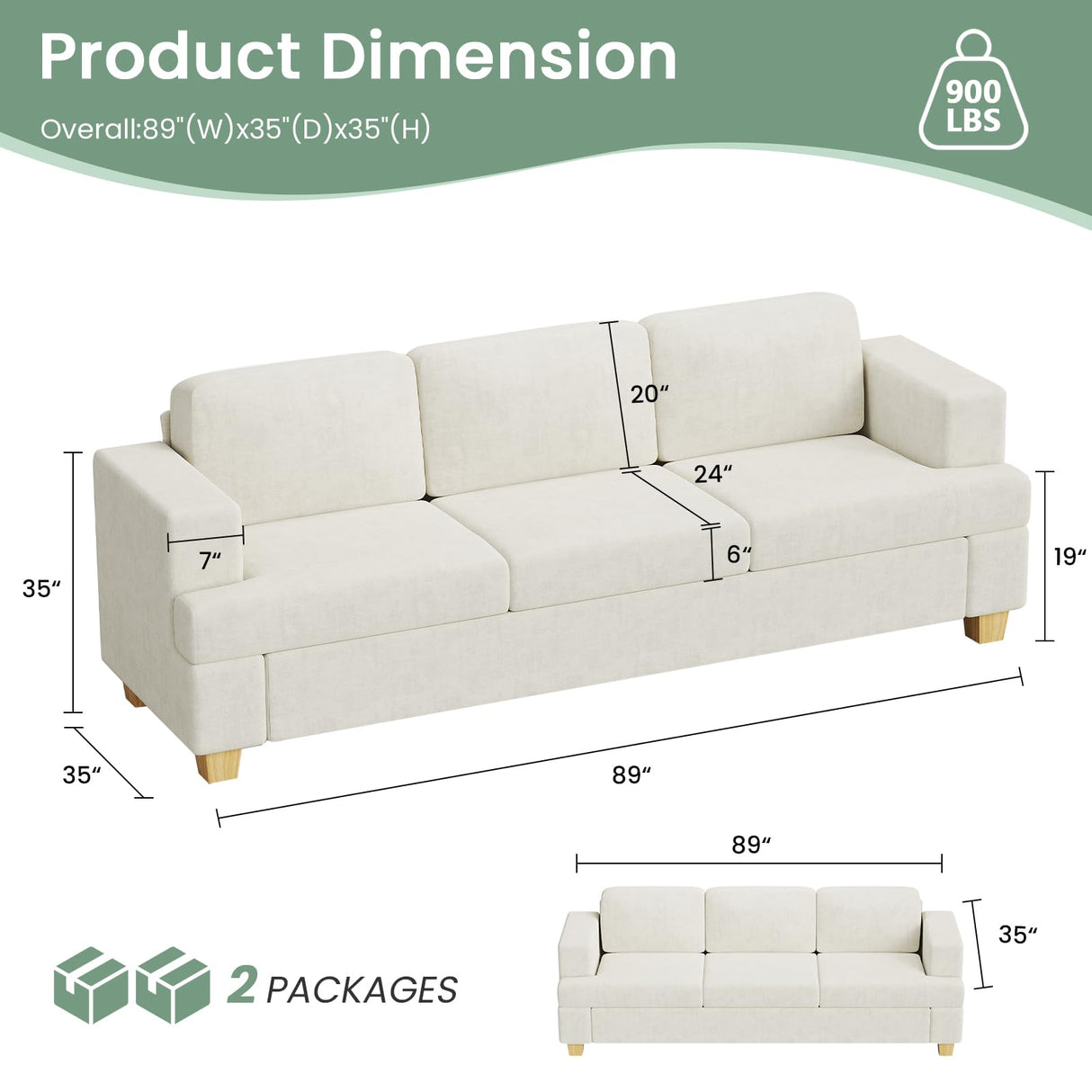 Fiona's magic 5 Seats Sofa Set, 2 Piece Set Comfy Couch, 3 Seater & Loveseat Sofa with Deep Seats for Living Room, Modern Sleeper Couch, White Chenille Fiona's magic