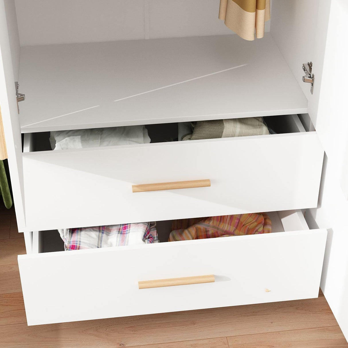 FAMAPY 4 Door Wardrobe with Drawers and Shelevs, Armoires Wardrobe Closet with Hanging Rod, Armoires and Wardrobes for Bedroom White (63”W x 20.7”D x 69.7”H) FAMAPY