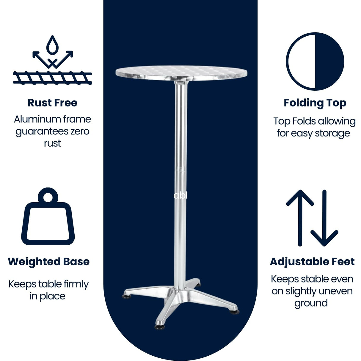 BTEXPERT Aluminum Indoor Outdoor 23.75" Round Restaurant Bar Height 45" Table flip top, Patio Stainless Steel Silver Furniture 25.75" Base BTEXPERT