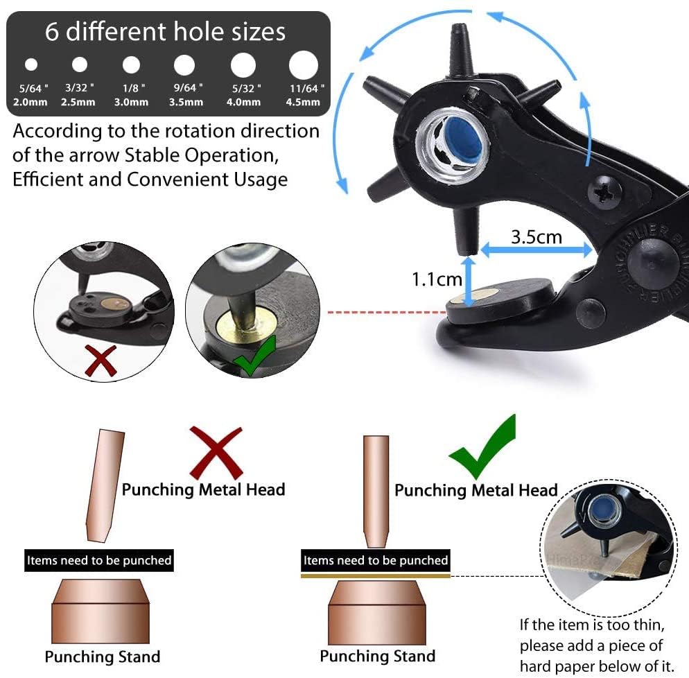 Belt Hole Puncher with 240 Sets of Leather Rivets - Updated Hole Sizes Puncher for Belt, Watch Band, Strap, Dog Collar, Saddle, Shoes, Fabric, DIY Home or Craft Project YIDAAN