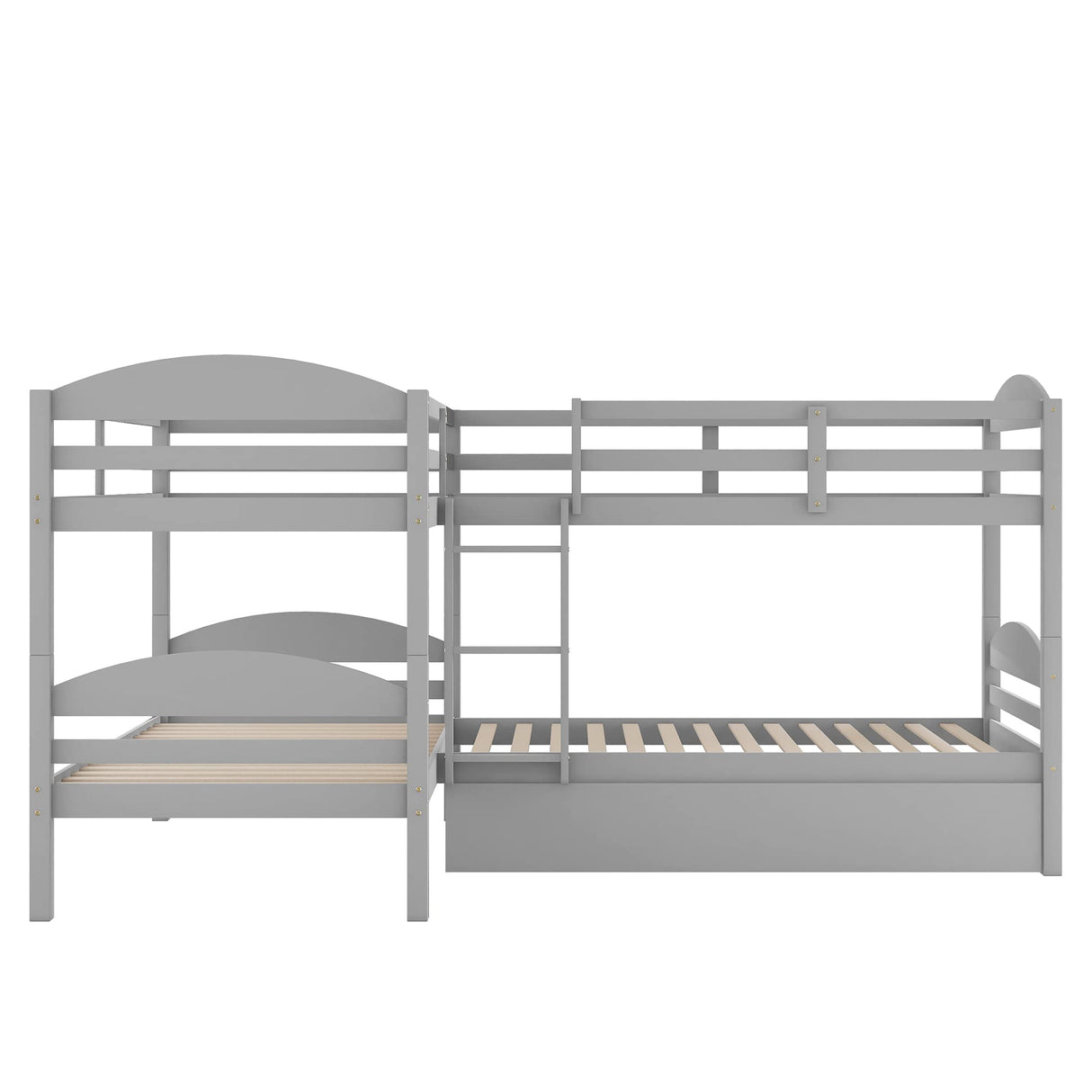CITYLIGHT Twin-Over-Twin Quad Bunk Beds for 4, L-Shaped Bunk Bed with Trundle, Corner 4 Bunk Beds for Kids, Teens, Gray CITYLIGHT