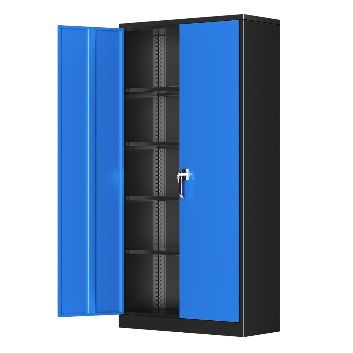 Greenvelly Metal Garage Storage Cabinet with Doors and Shelves, 72" Steel Lockable File Cabinet,Office Storage Cabinet Tall Metal Cabinet for Garage Office School Gym Warehouse(Black Blue) Greenvelly