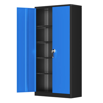Greenvelly Metal Garage Storage Cabinet with Doors and Shelves, 72" Steel Lockable File Cabinet,Office Storage Cabinet Tall Metal Cabinet for Garage Office School Gym Warehouse(Black Blue)