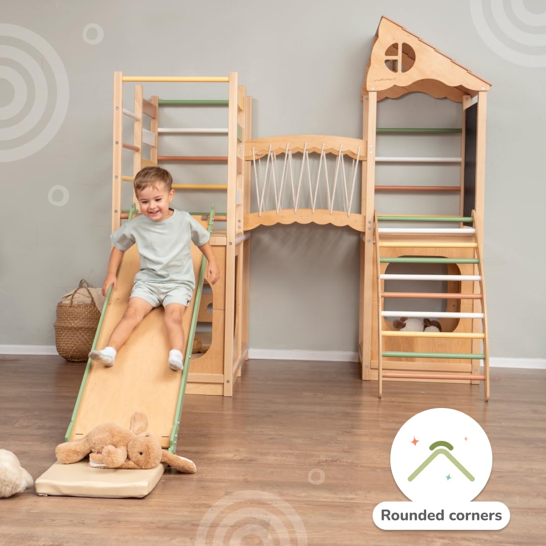 Woodandhearts Toddler Indoor Playground, Indoor Playground for Kids, Jungle Gym for Kids Ages 2-6, Kids Playground Wooden Jungle Gym, Baby Playground Indoor, Toddler Slide playset Wood And Hearts