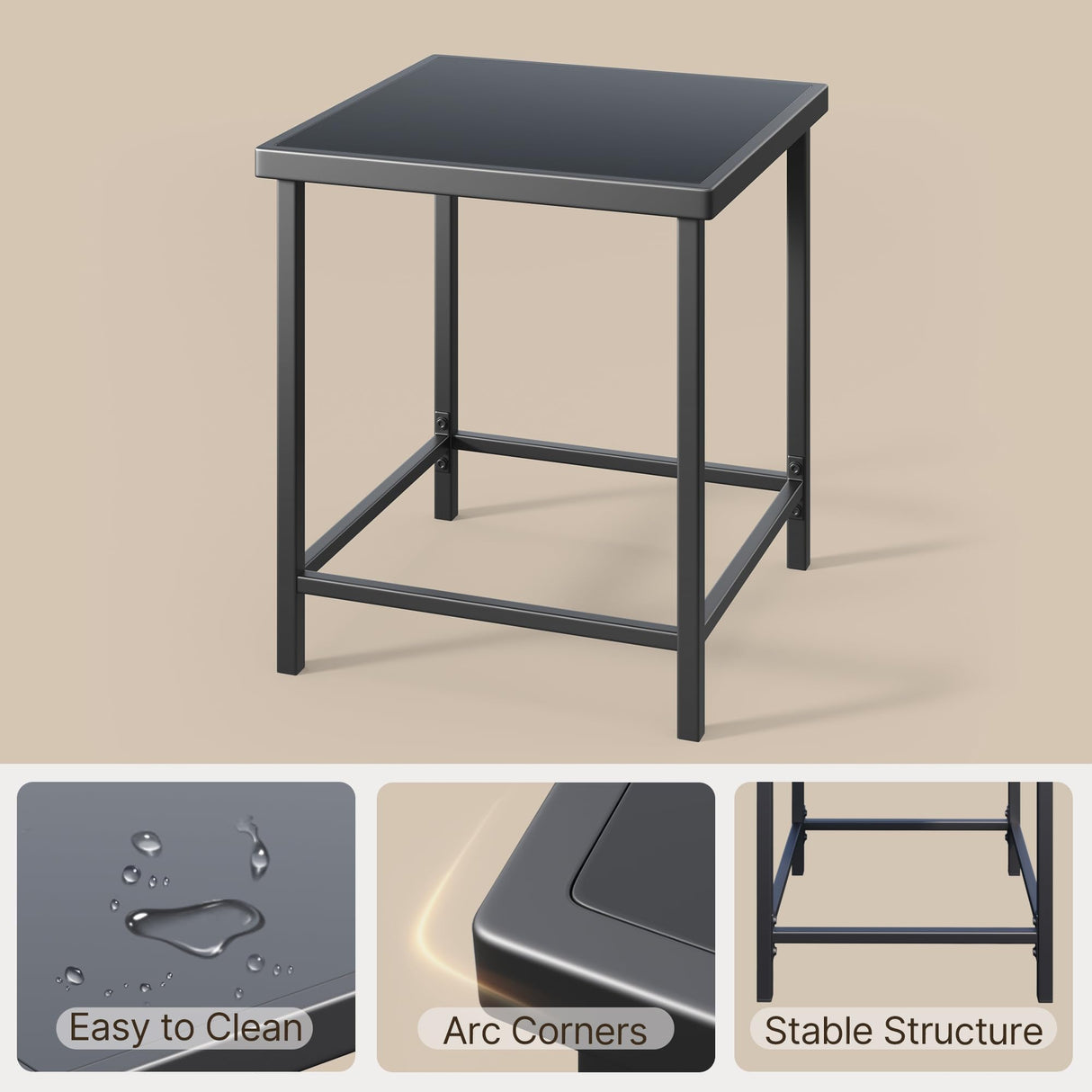 Gizoon 3 Pieces Rocking Patio Bistro Set with Anti-Scald Armrest, Outdoor Patio Wicker Furniture Set with Glass Table and Cushion for Garden, Yard, Porch Gizoon