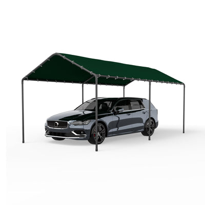 Carport, 10‘ x 20’ Heavy Duty Portable Garage All-Season Car Canopy w/Removable Sidewall & Doors, Carport Canopy Party Tent w/Water-Resistant Tarp for Backyard (Green, 10' x 20' /no Side)
