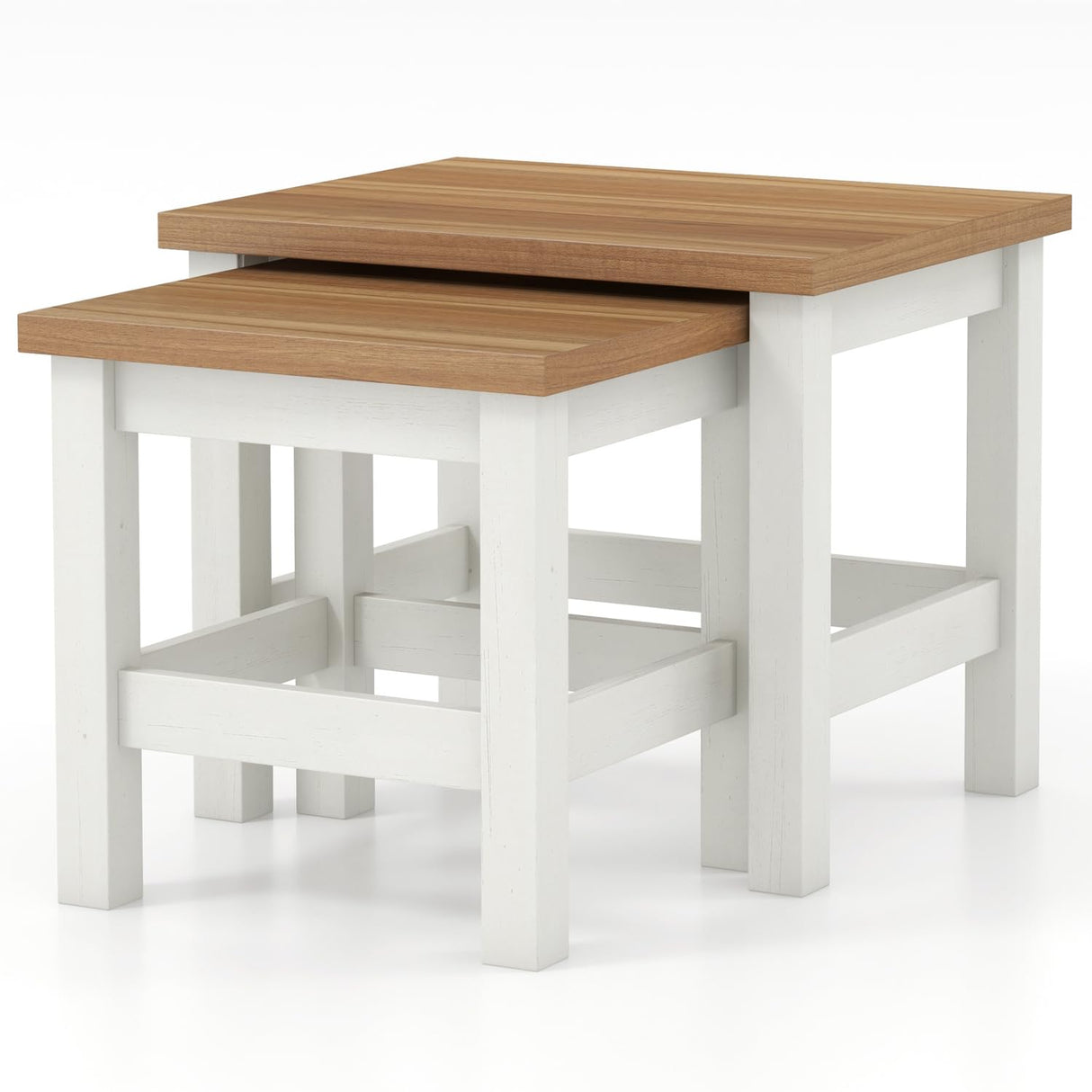 Vikiullf Farmhouse Nesting Table Set of 2, Wooden Coffee Tables, Modern Square End Table, Side Table for Living Room, Bedroom, Accent Bedside Table Vikiullf