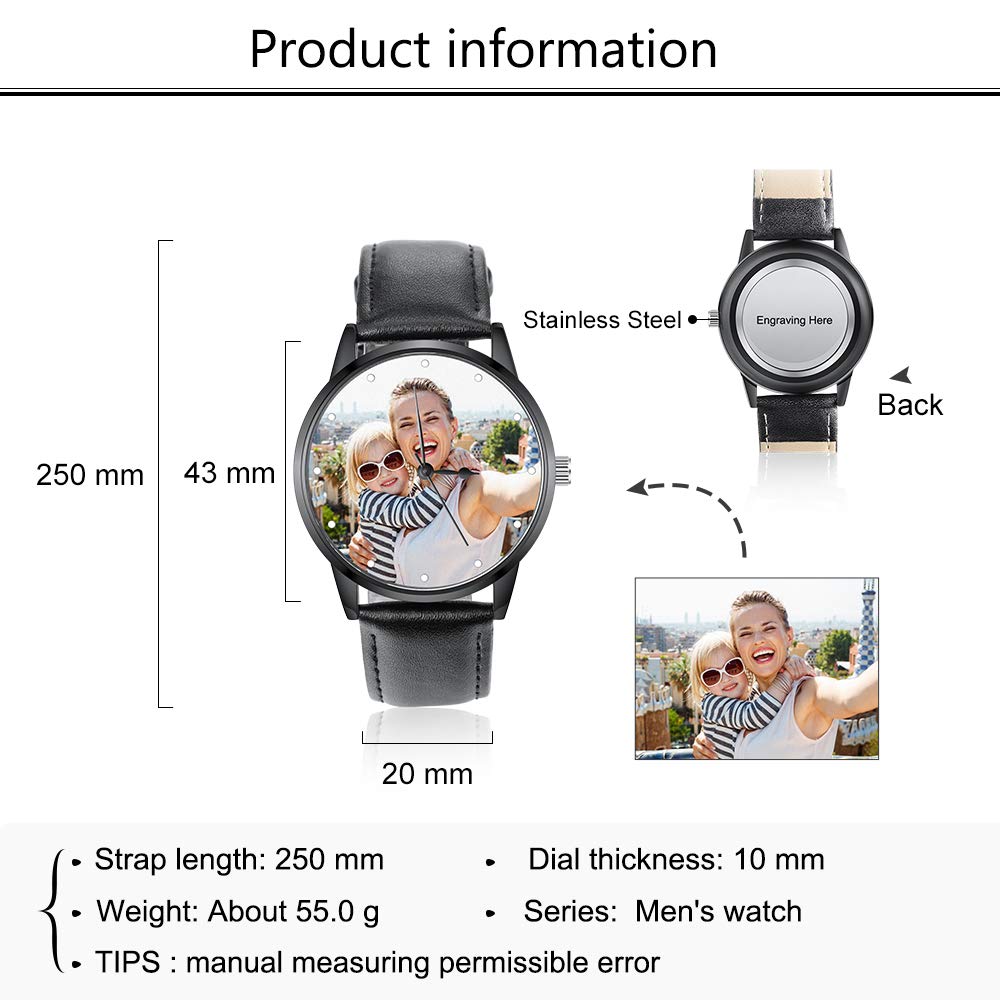 Gemszoo Personalized Picture Watch Custom Photo PU Leather Strap Quartz Watch Fathers Day Dad Gifts for Men (Style 2 for Men) Gemszoo