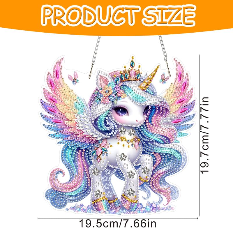 Cute Unicorn Diamond Painting Hanging Pendant Kit, 5D DIY Acrylic Crystal Special Shaped Window Garden Animal Diamond Art Ornament for Adult (ZD07) Generic