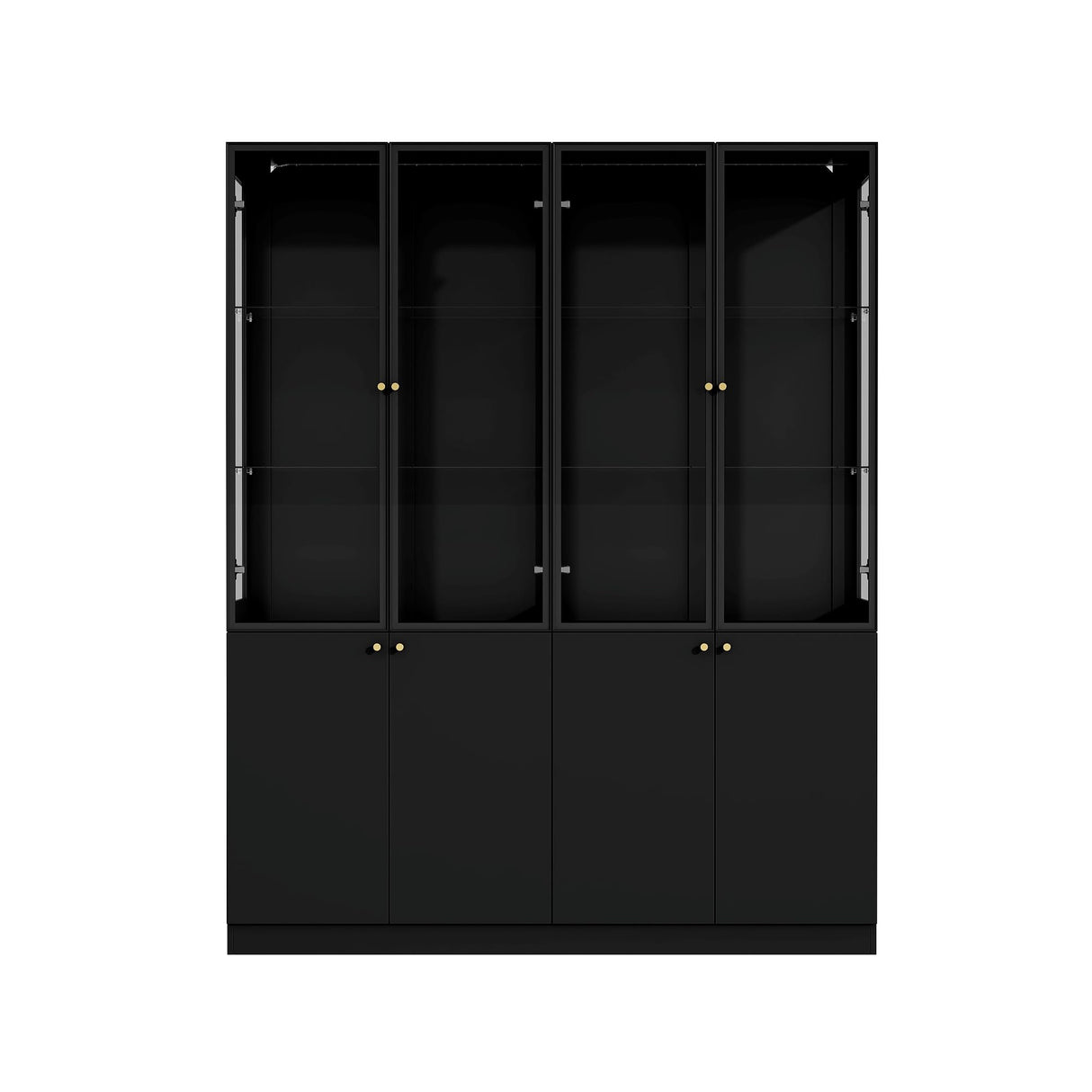 Timechee Large Glass LED Book Shelf, Tall Black Bookcase Storage Cabinet with Tempered Glass Doors and Shelves, Lighted Display Cabinet for Collections, Modern Wide Bookshelf for Living Room, Bedroom Timechee