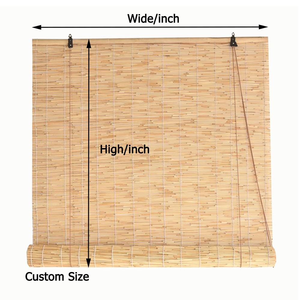 Blackout Bamboo Roman Shades Waterproof Curtains Cordless 16" 28" 36" 42" 48" 56" 62" 70" 74" Retro Bamboo Blinds for Indoor/Outdoor Windows, Porch, Patio, Easy to Install QHDPKU