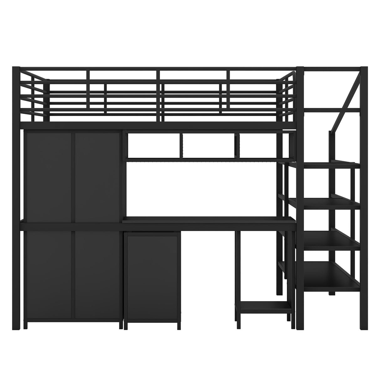 SOFTSEA Industrial Full Size Metal Loft Bed with Desk, Wardrobe, and Stairs for Small Spaces SOFTSEA