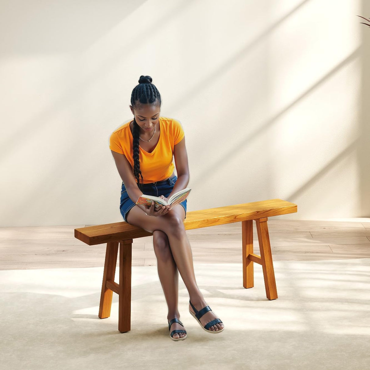 RUBAPOSM Handmade Solid Wood Noodle Bench 45 in Long Farmhouse Bench for End of Bed Entryway Slim Shoe Storage Stool Entry Stool Hallway Dining Farmhouse or Living Room RUBAPOSM