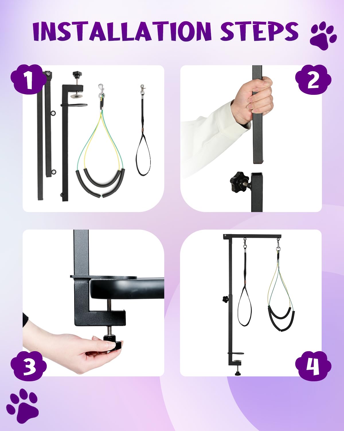 Breeze Touch Dog Grooming Arm - 35" Dog Grooming Table Arm with Clamp and Post, Loop Noose, No Sit Haunch Holder Grooming Restraint for Small & Medium Dogs Breeze Touch