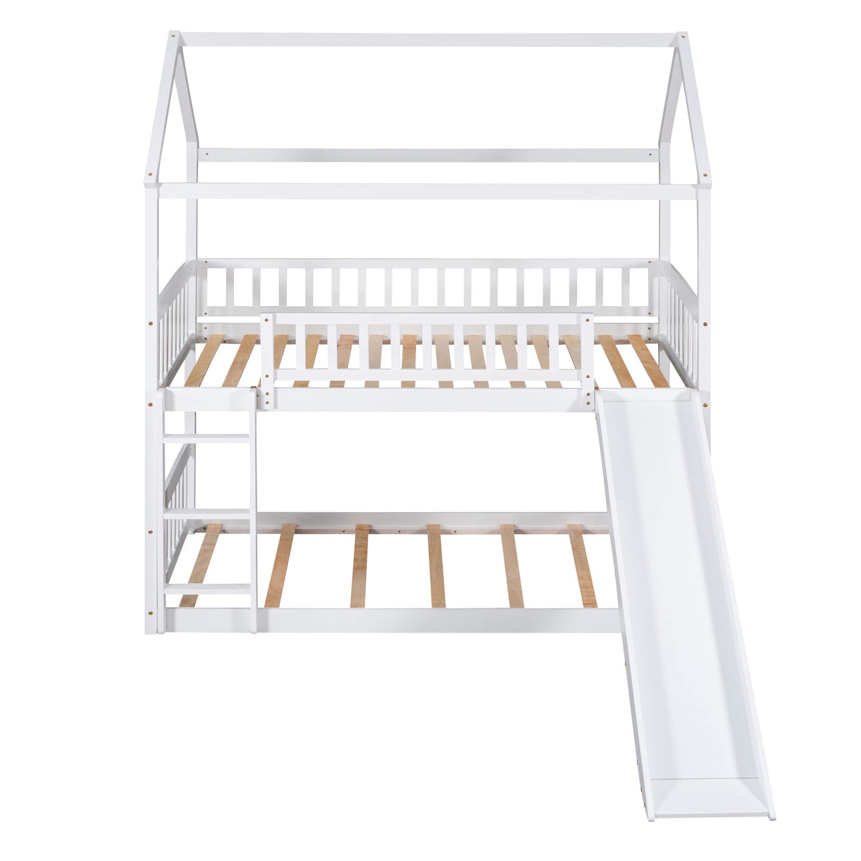 Harper & Bright Designs Kids House Bunk Beds with Slide, Wooden Twin Over Twin Bunk Bed Frame with Ladder, Guardrails, Bunk House Bed for Kids, Teens, No Box Spring Needed Harper & Bright Designs