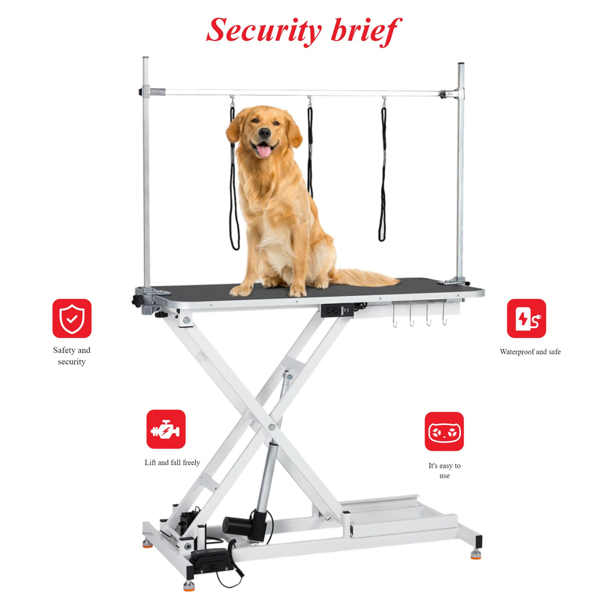 Hydraulic Pet Grooming Table for Large Dogs, Adjustable Height - Electric Dog Grooming Table Trimming/Drying Table w/Arm/Noose Maximum Capacity Up to 264Lb, White Hipicute