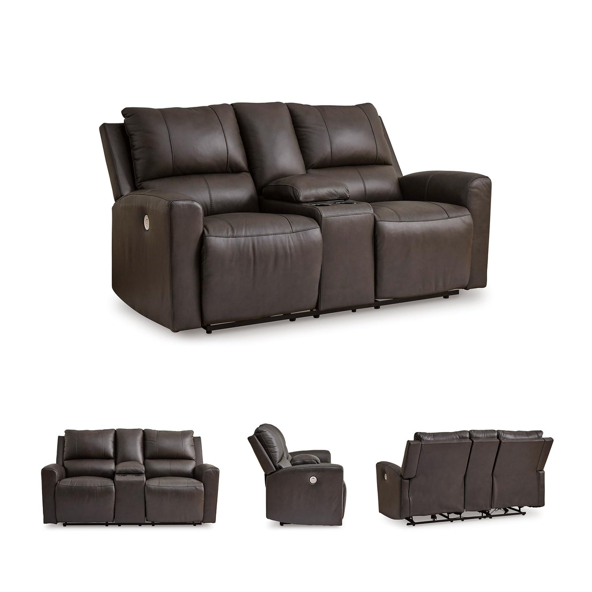 Signature Design by Ashley Boxmere Modern Leather Match Power Reclining Loveseat with Console and USB Ports, Dark Brown Signature Design by Ashley