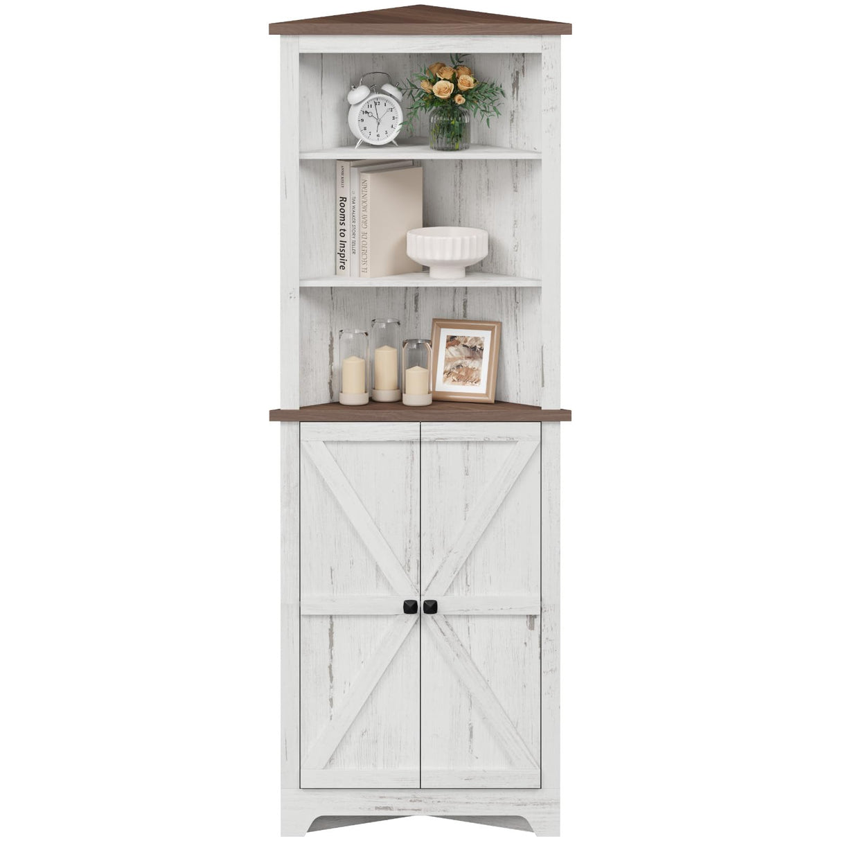 Lifewit Tall Corner Cabinet, Farmhouse Storage Cabinet with Barn Door Design & Adjustable Shelves, Home Space Saver for Bathroom, Living Room, Rustic White Lifewit
