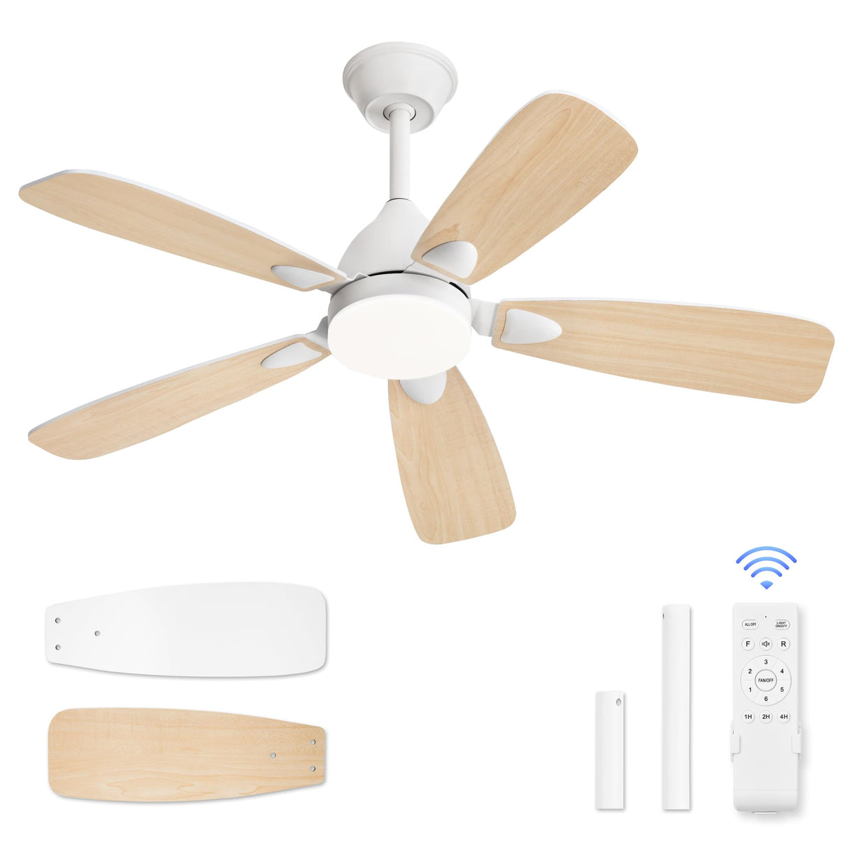 LEDIARY Ceiling Fans with Lights,42 inch Ceiling Fans with Lights and Remote,3CCT,6 Speeds,Reversible DC Motor,Noiseless,Small White Ceiling Fan for Bedroom Farmhouse and Patio,Indoor/Outdoor Use LEDIARY