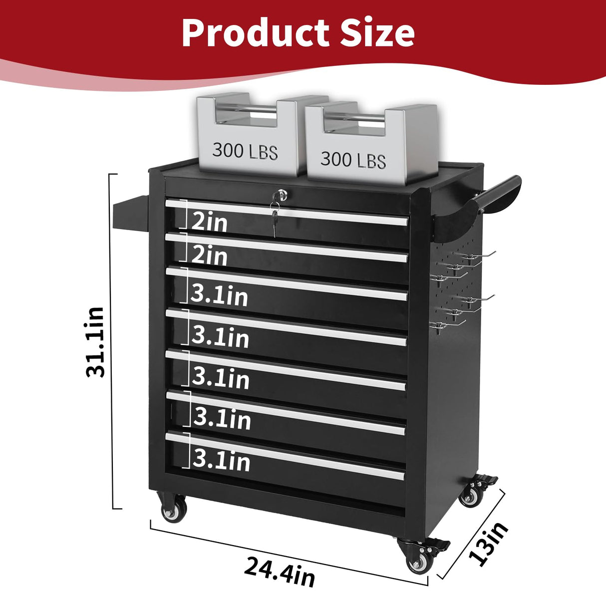 Barphygo Rolling Tool Chest, 7-Drawers Metal Tool Box with Wheels, Garage Storage Tool Cart with Lock Tools Drawer Organization Toolbox for Warehouse, Workshop & Repair Shop Barphygo