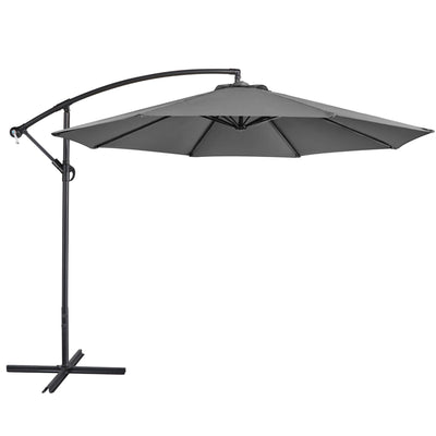 Yaheetech 10FT Patio Offset Umbrella - Cantilever Hanging Outdoor Umbrellas w/UV Protection & 8 Ribs & Handy Crank & Cross Base for Market/Garden/Lawn/Deck/Backyard/Pool - Gray