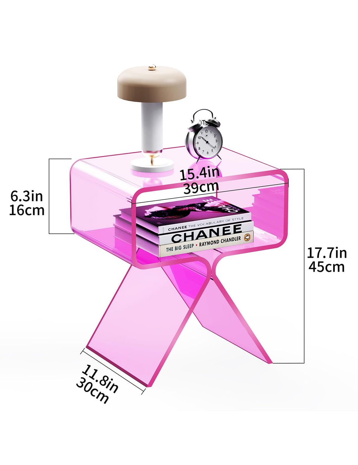 solaround Acrylic Nightstand Side Table Modern Design Clear Home Decor Display End Table for Living Room (Pink) solaround