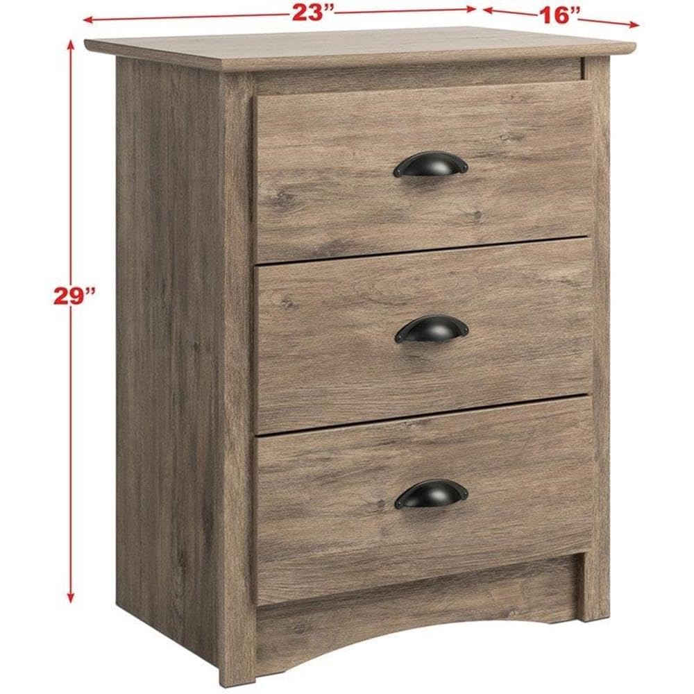 Prepac Salt Spring Rustic Tall Nightstand Side Table with 3 Drawers, Farmhouse Tall 3-Drawer Bedside Table 16" D x 23" W x 29" H, Drifted Gray, DDC-2403 Prepac