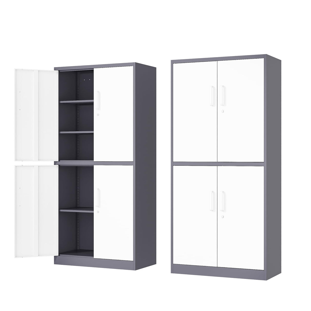 Fesbos 71” Metal Storage Cabinet-Lockable File Cabinet Garage Tool Cabinet with Doors and Shelves-Gray&White Steel Cabinet for Garage-Heavy Duty File Cabinet for Home, Office, Gym, Kitchen, School Fesbos