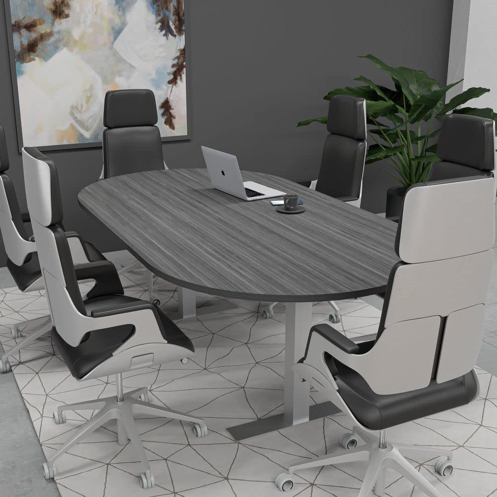 SKUTCHI DESIGNS INC. 6 Person Conference Table with Metal T Bases | Racetrack| Harmony Series | 7' | White SKUTCHI DESIGNS INC.