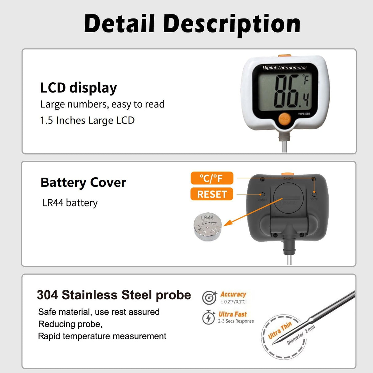 Candy Thermometer for Candy Making with Pot Clip,Best Instant Read Thermometer Digital for Cooking, Baking, Candy and Cheese Making – 10 Inch Probe, Large Rotating LCD Display, Essential Baking Tool efengcook